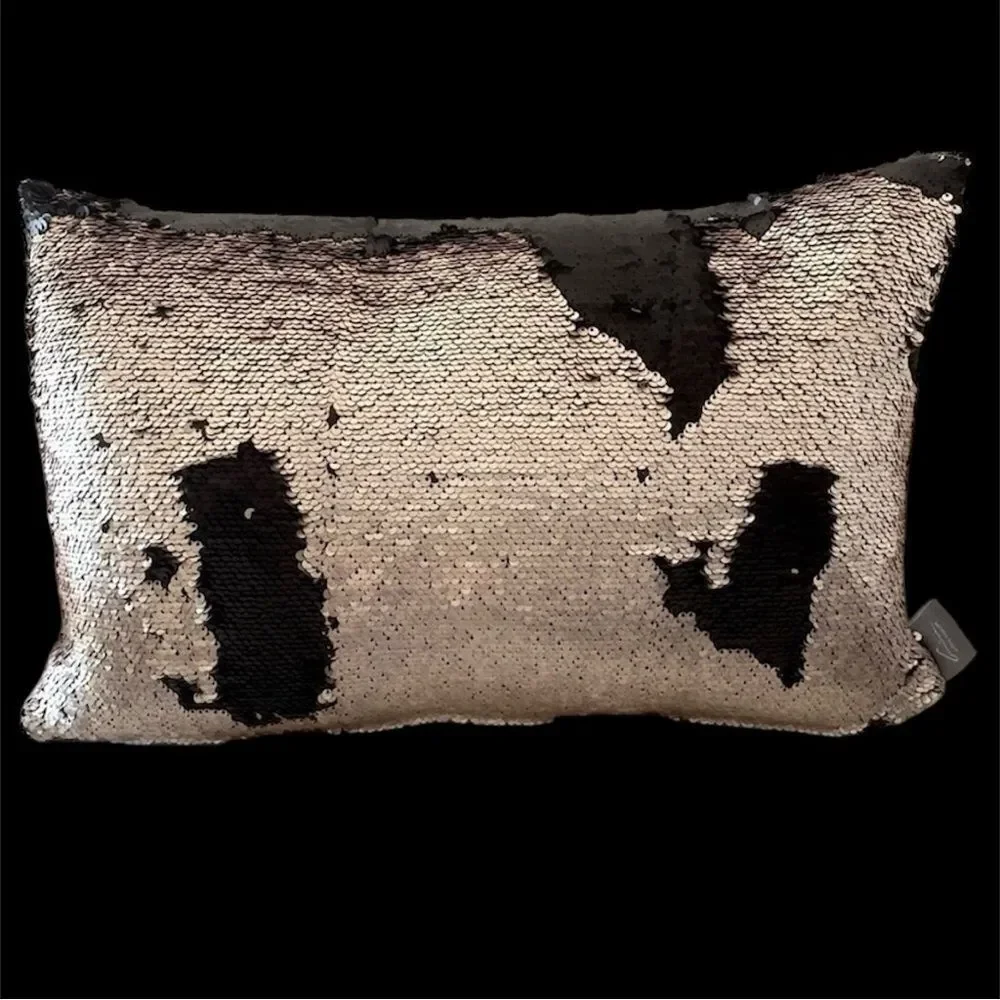 NWOT NEW Aviva Stanoff Black/Bronz Gold Sequin Accent Luxury Down Filled Pillow